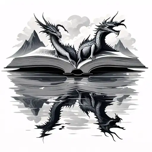 Book With Dragons And Mountains Reflected
