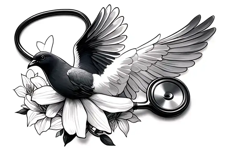 Narcissus Flower Dove Musical Note Stethoscope Intertwined