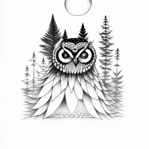 Forest At Night With Small Owl