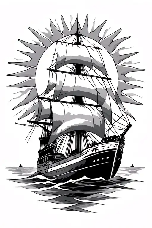 Sun And Ship Sailing