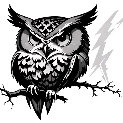 Owl With Trees And Lightning Storm