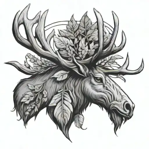 Elk Horn With Arrow And Leaves