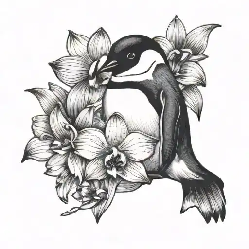 Penguin And Orchid Flowers