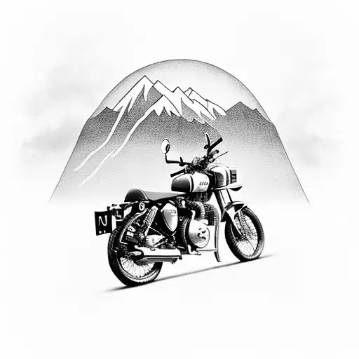 Royal Enfield With Mountain And Sea
