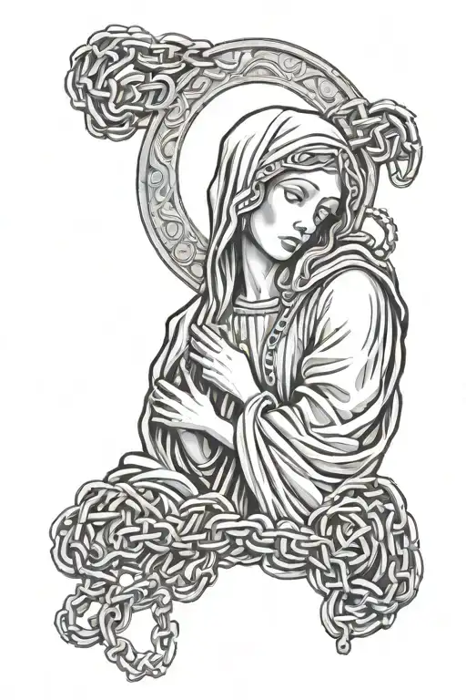 Mother Mary With Rosary Chain Wrapped