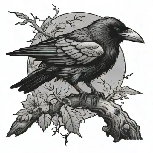 Crow On A Dry Tree With Thorn Roots