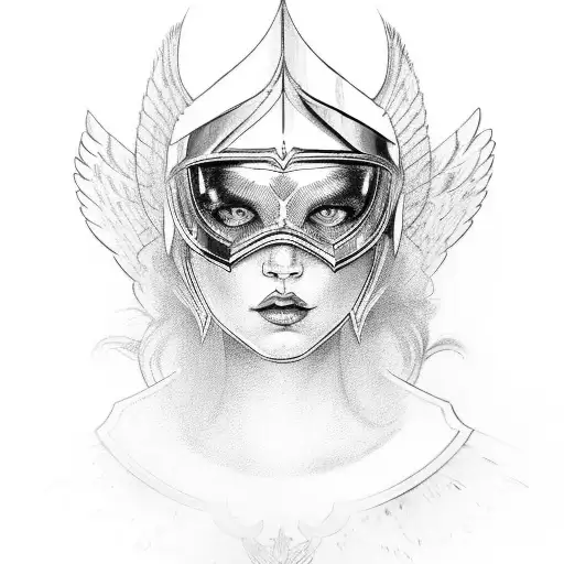 Valkyrie Portrait With Face Tattoo And Wing Helmet