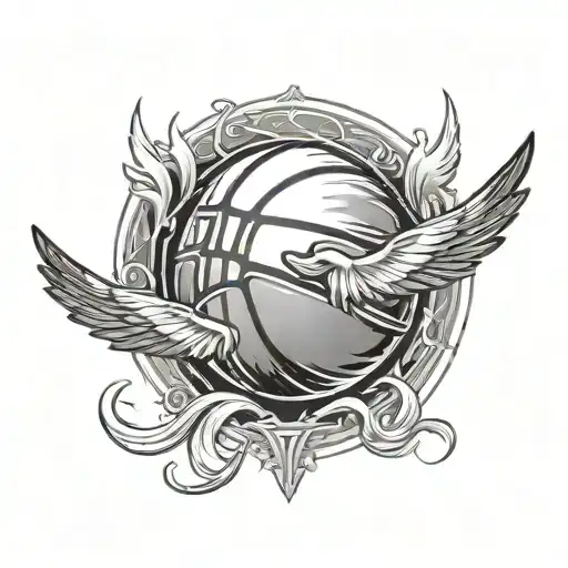 A Portrait Of A Basketball With Wings And A Divine Glow Around It