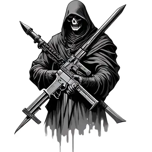 Grim Reaper Holding Ar 15 And Long Dagger