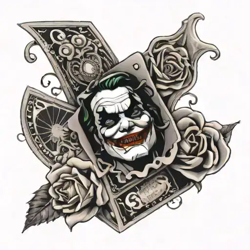 Joker Roses Cards Stacked Money Bag