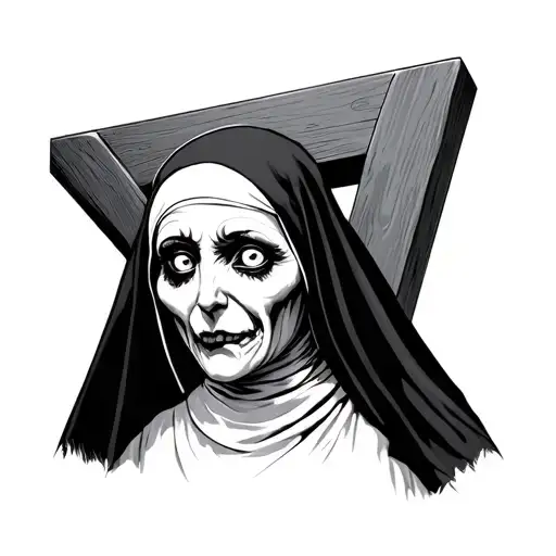 Scary Nun With White Eyes Looking Upside Down Cross