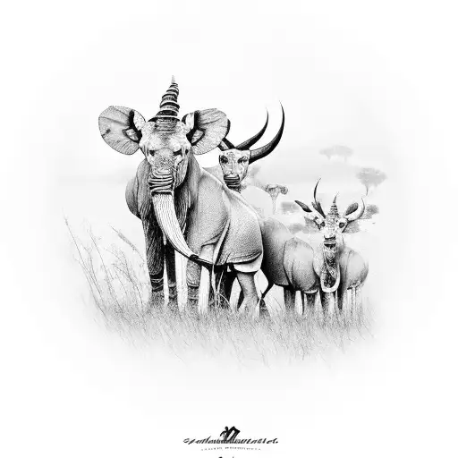 South African Big 5 With Savana Backdrop