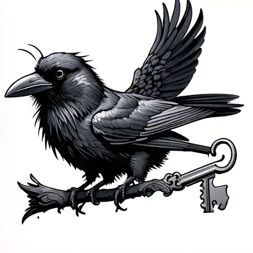 A Crow With A Key In The Mouth