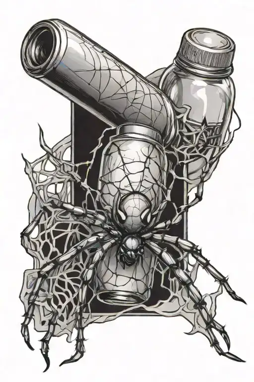 Spider With A Pill Bottle Stuck In Web
