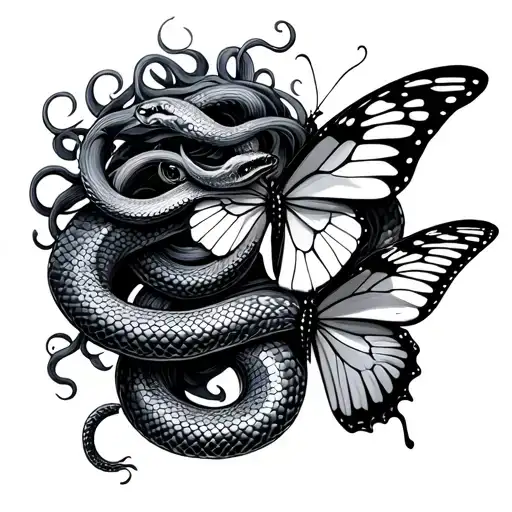 Medusa Snake And Butterfly