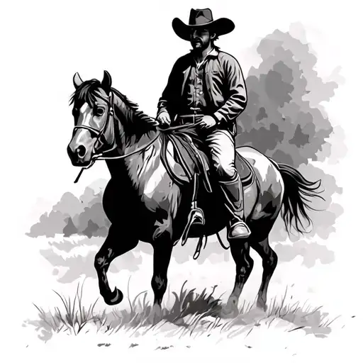 Cowboy On Horse Standing Still