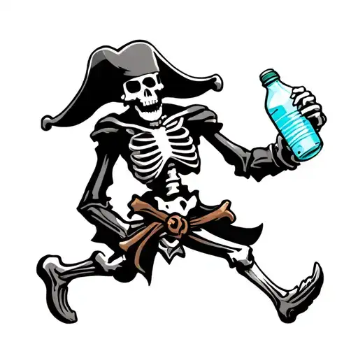 Pirate Flag Skeleton Running Holding Water Bottle