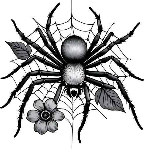 Spider With A Web And Flower
