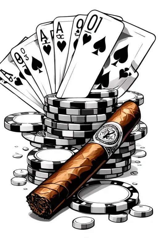Casino Chips Spilling And A Cigar Leaning