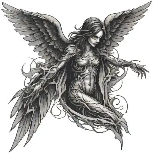 Creepy Dark Infested Angel Fine Line