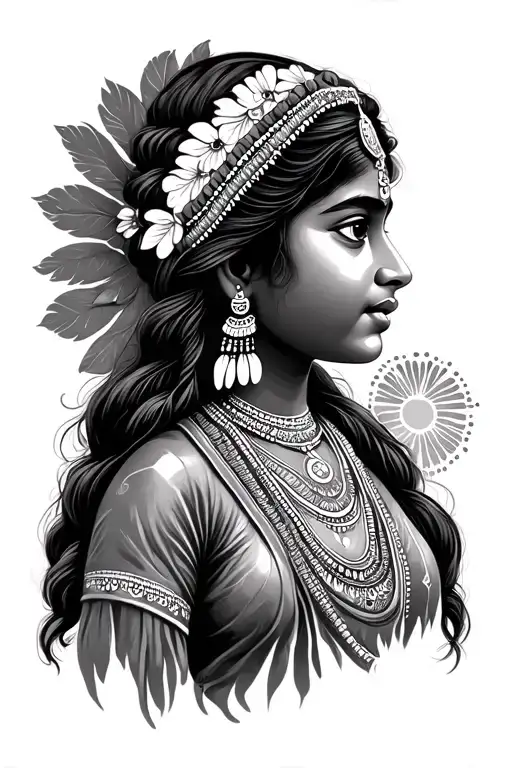 Indian Girl Looking Sunrise