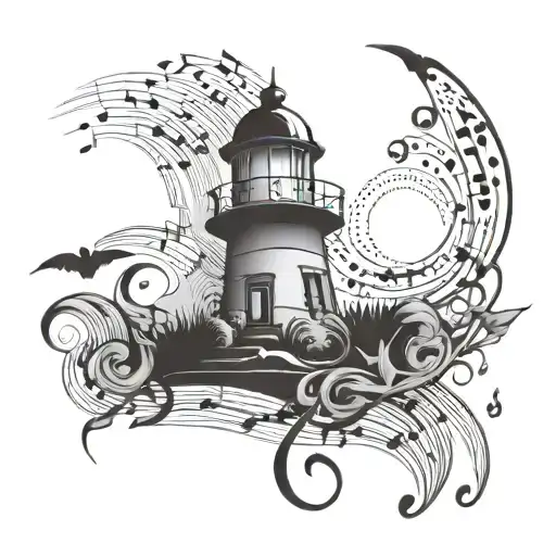 Music Notes Turning Into A Lighthouse