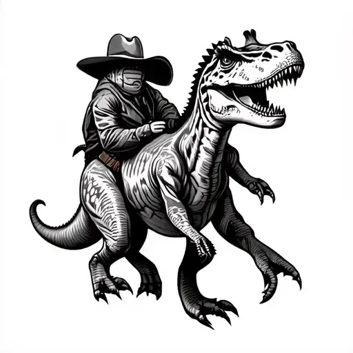 T Rex With A Cowboy Hat Riding A Giraffe