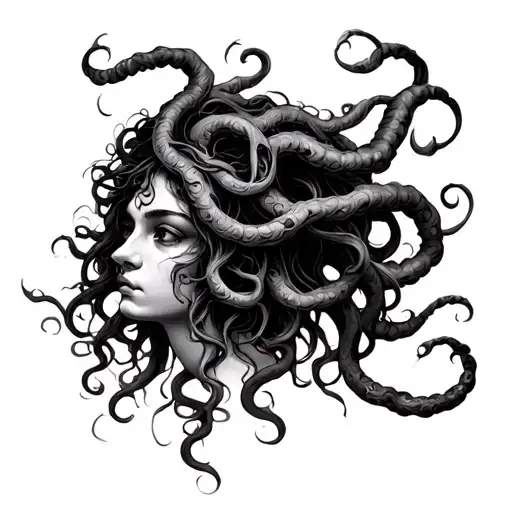 Medusa Mythology In Black And White