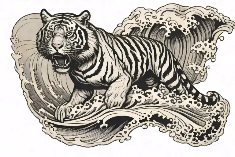 Tiger Surfing Wave