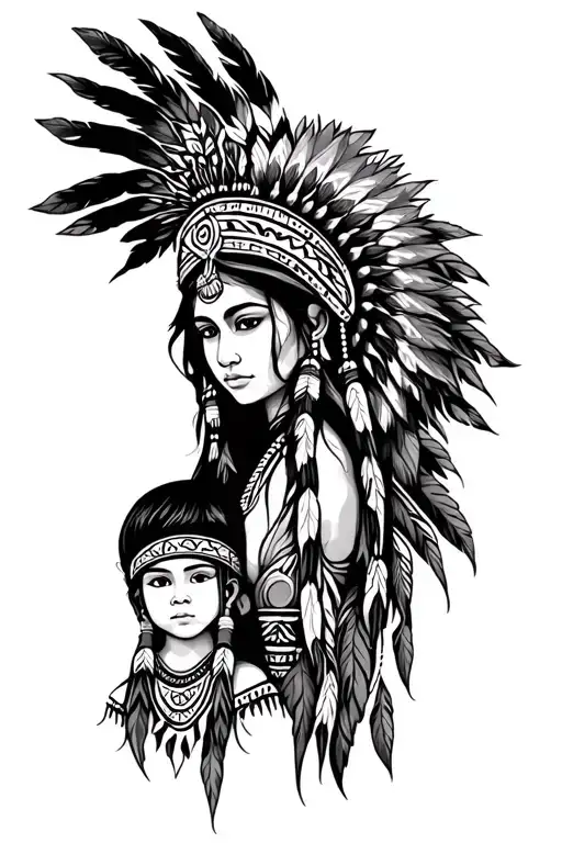 Apache Mother And Son Tribal