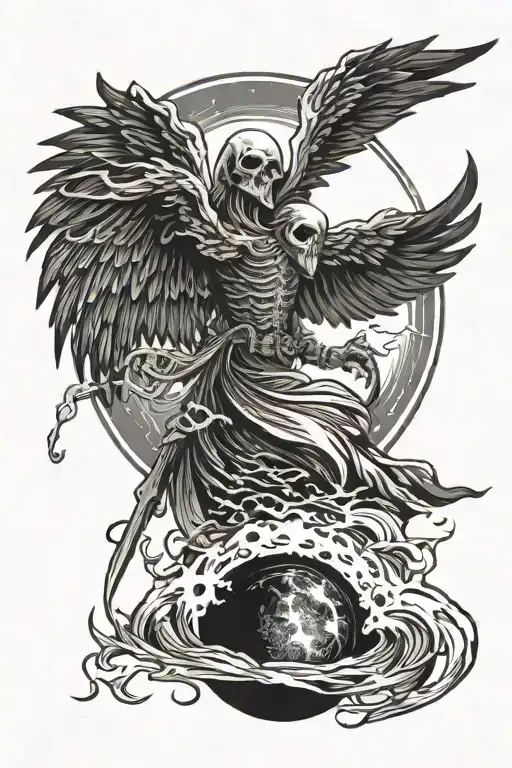 Grim Reaper And A Phoenix Rising From A Black Hole Containing The Galaxy