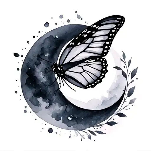Watercolor Butterfly With Crescent Moon