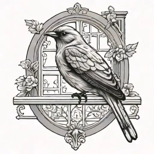 Bird Sitting In Windowsill