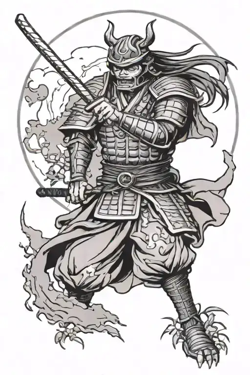 Samurai Doing Hara-kiri In A Cemetery Under The Moon