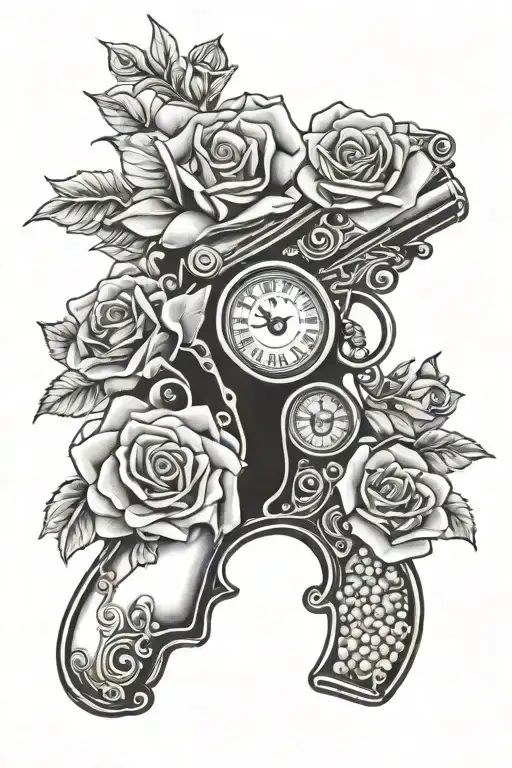 Gun Clock Pearls And Roses
