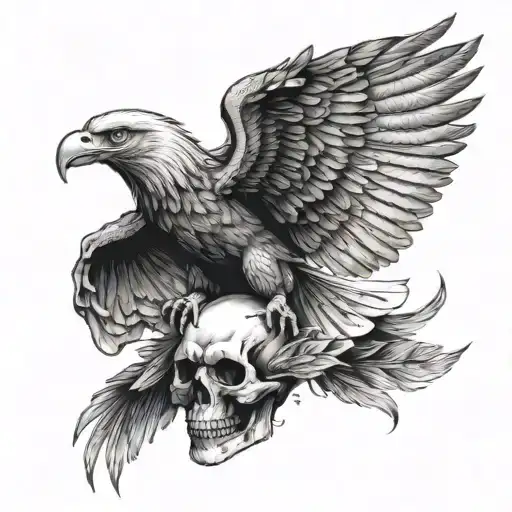 Eagle Wings Drawn With Skull In Realistic With Est 2002 Below