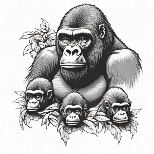 Gorilla Dad Gorilla Mom And Gorilla Babies