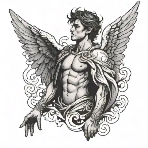 Dark Ink Male Angel With Wings