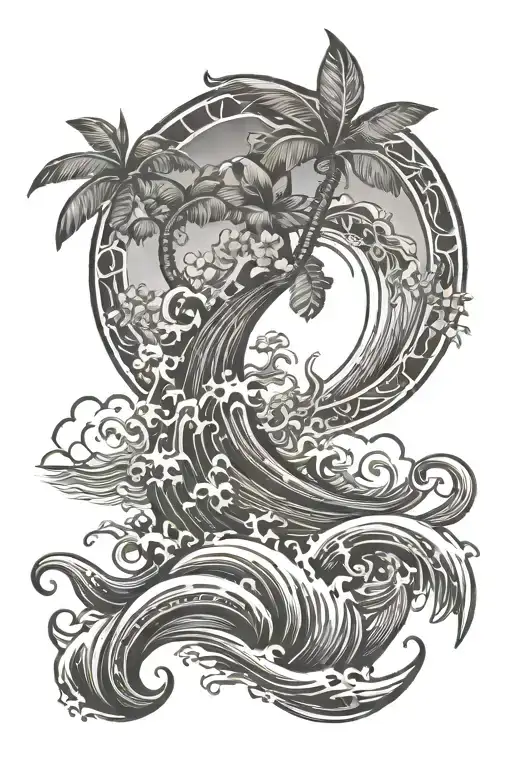 Hawaii Inspired Design Featuring Waves Hooks Coming Off Stem