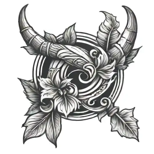 Animal Horn With Arrow And Leaves Intertwined