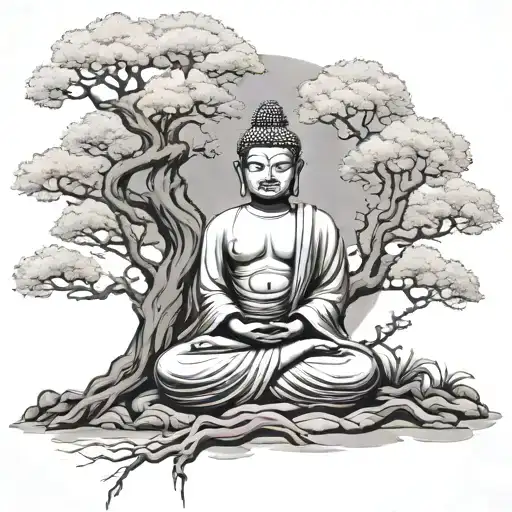 Zen Buddha Time Samurai Tree Of Life Featuring The