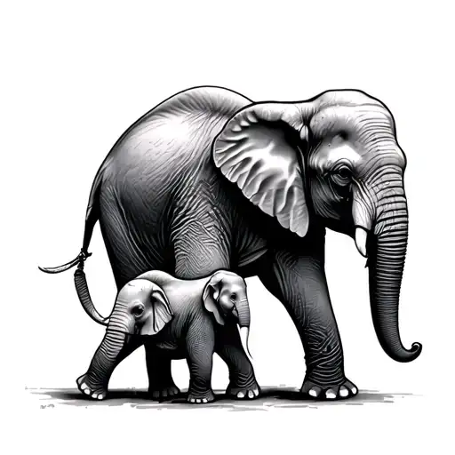 Elephant With Baby Elephant Walking