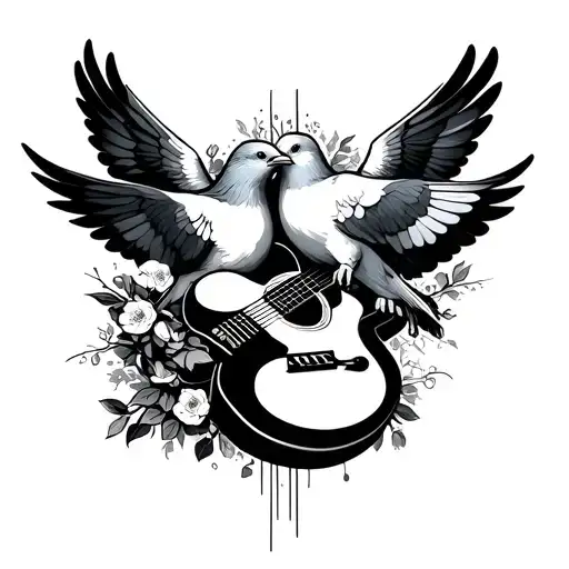 2 Doves Plucking A Guitar Strings