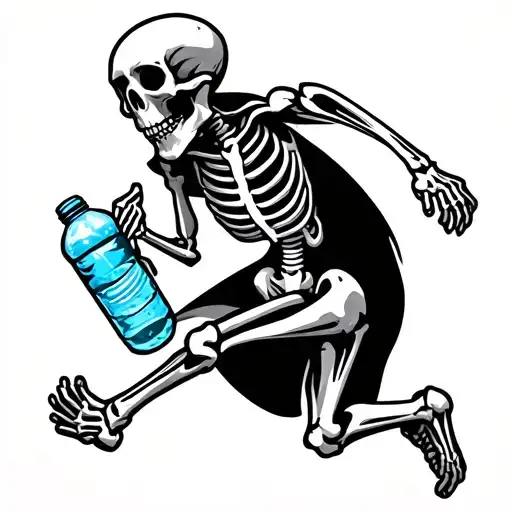 Skeleton Running Holding Water Bottle