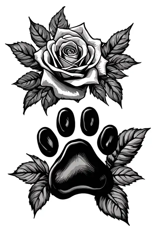 Roses And A Dog Paw Print Surrounded