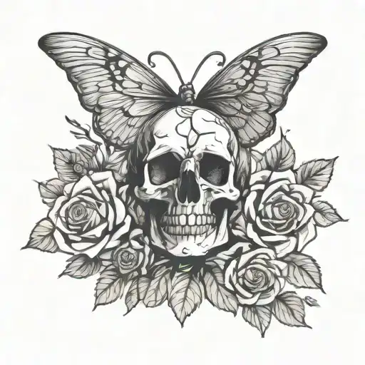 Skull And Roses And Butter Fly