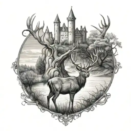 Deer In Front Of Castle