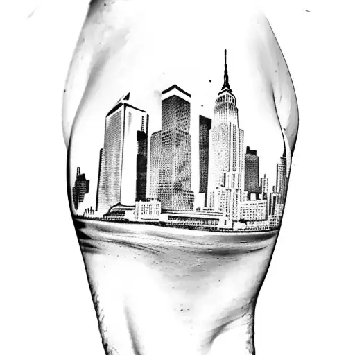 A Minimalist Black And Grey Tattoo Of The New York Yankee And Newyork Giants