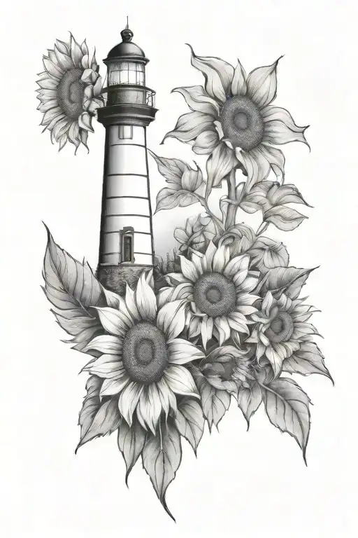 Lighthouse And Sunflowers