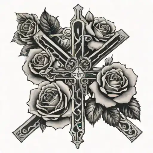 Cross With Roses Around It And The Date February 12 In Roman Numerals Inside The Cross